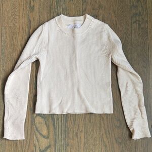 Zara Off-White Long Sleeve Ribbed Top